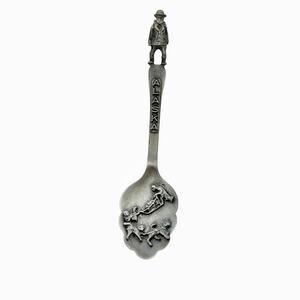 Souvenir Spoon Alaska Pewter Sculptural Dog Sled Musher 3D Small 3.75 Inch Long
